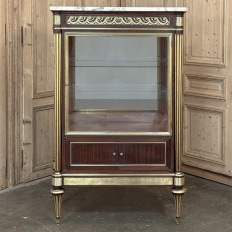 Antique French Louis XVI Mahogany Vitrine with Carrara Marble