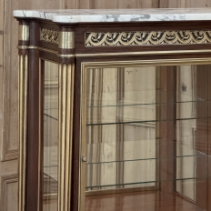 Antique French Louis XVI Mahogany Vitrine with Carrara Marble