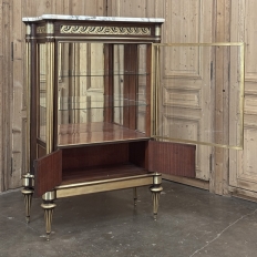 Antique French Louis XVI Mahogany Vitrine with Carrara Marble