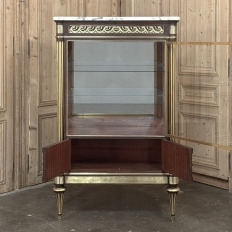 Antique French Louis XVI Mahogany Vitrine with Carrara Marble