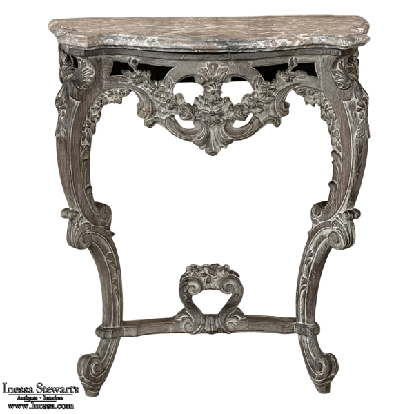 19th Century French Louis XIV Painted Marble Top Console