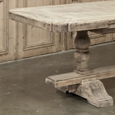 Antique Rustic Country French Triple Pedestal Trestle Dining Table