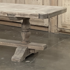 Antique Rustic Country French Triple Pedestal Trestle Dining Table