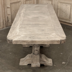 Antique Rustic Country French Triple Pedestal Trestle Dining Table