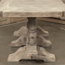 Antique Rustic Country French Triple Pedestal Trestle Dining Table