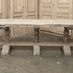 Antique Rustic Country French Triple Pedestal Trestle Dining Table