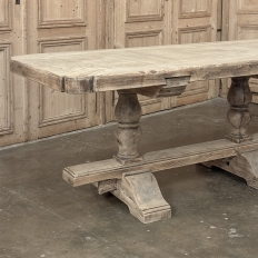 Antique Rustic Country French Triple Pedestal Trestle Dining Table