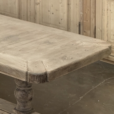 Antique Rustic Country French Triple Pedestal Trestle Dining Table