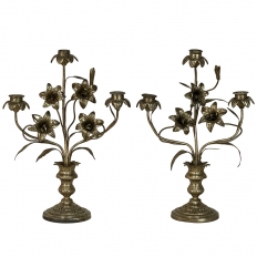 Pair Napoleon III Period Bronze Floral Candelabra