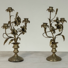 Pair Napoleon III Period Bronze Floral Candelabra
