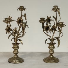 Pair Napoleon III Period Bronze Floral Candelabra