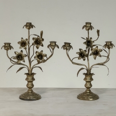 Pair Napoleon III Period Bronze Floral Candelabra