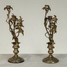 Pair Napoleon III Period Bronze Floral Candelabra