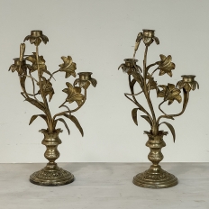 Pair Napoleon III Period Bronze Floral Candelabra