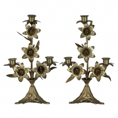 Pair Napoleon III Period Bronze Floral Candelabra