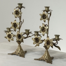Pair Napoleon III Period Bronze Floral Candelabra