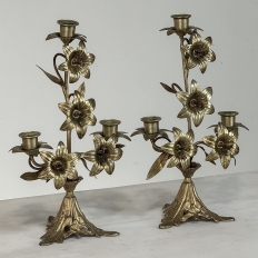 Pair Napoleon III Period Bronze Floral Candelabra