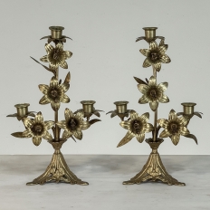 Pair Napoleon III Period Bronze Floral Candelabra