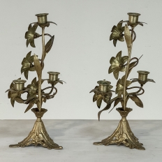 Pair Napoleon III Period Bronze Floral Candelabra