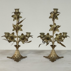 Pair Napoleon III Period Bronze Floral Candelabra