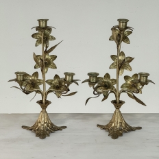 Pair Napoleon III Period Bronze Floral Candelabra