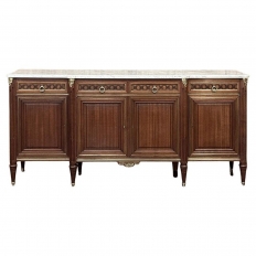 Antique French Louis XVI Mahogany Buffet with Carrara Marble