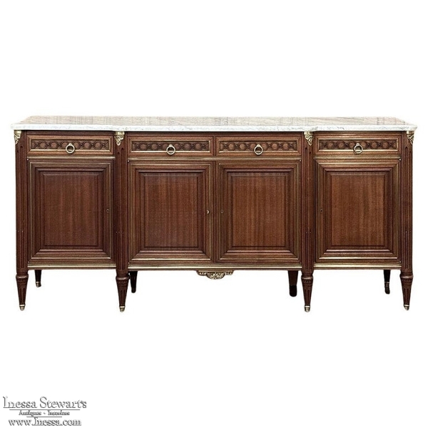 Antique French Louis XVI Mahogany Buffet with Carrara Marble