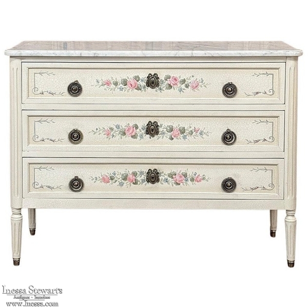 French Louis XVI Painted Commode with Carrara Marble