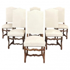 Set of 6 Antique French 'Os de Mouton' Upholstered Dining Chairs