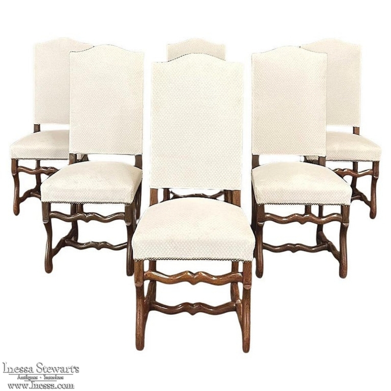 Set of 6 Antique French 'Os de Mouton' Upholstered Dining Chairs