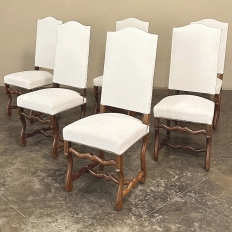 Set of 6 Antique French 'Os de Mouton' Upholstered Dining Chairs