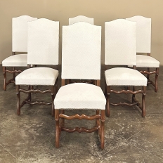Set of 6 Antique French 'Os de Mouton' Upholstered Dining Chairs