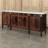 Mid Century French Louis XVI Neoclassical Flame Mahogany Buffet ~ Credenza with Carrara Marble
