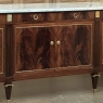 Mid Century French Louis XVI Neoclassical Flame Mahogany Buffet ~ Credenza with Carrara Marble