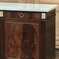 Mid Century French Louis XVI Neoclassical Flame Mahogany Buffet ~ Credenza with Carrara Marble