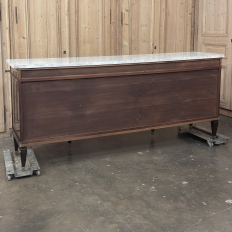 Mid Century French Louis XVI Neoclassical Flame Mahogany Buffet ~ Credenza with Carrara Marble