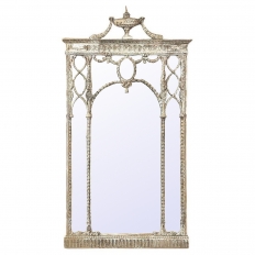 Antique Italian Neoclassical Carved Wood Mirror with Distressed Painted Finish