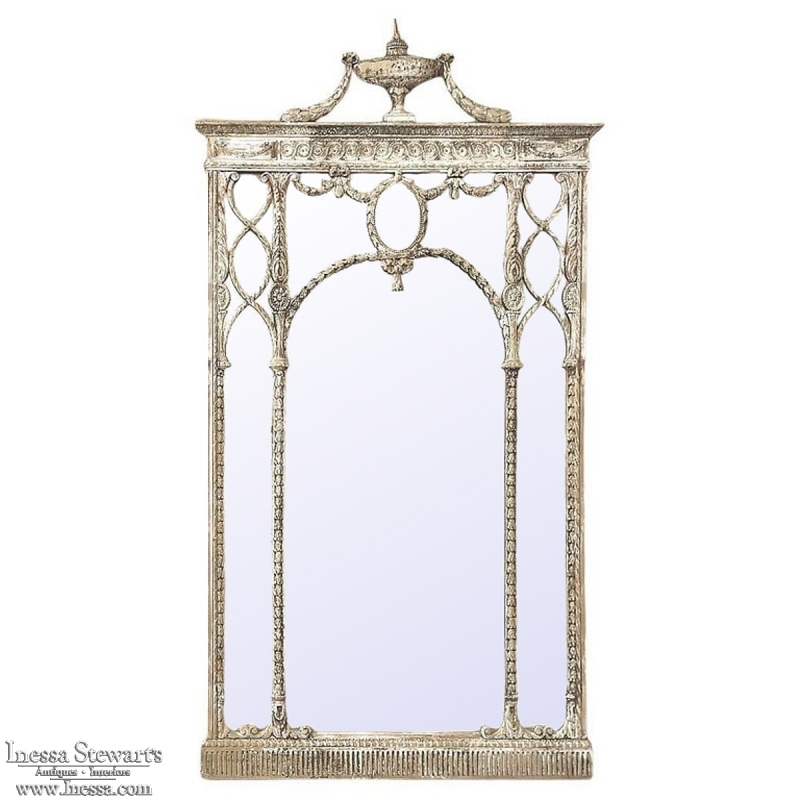 Antique Italian Neoclassical Carved Wood Mirror with Distressed Painted Finish