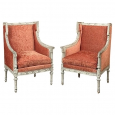 Pair 19th Century French Louis XVI Painted Bergeres ~ Armchairs