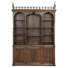 19th Century Grand French Gothic Open Bookcase ~ Bibliotheque