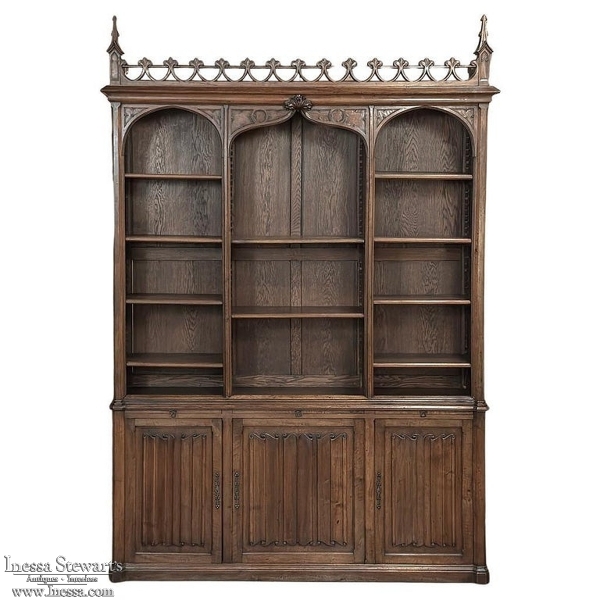 19th Century Grand French Gothic Open Bookcase ~ Bibliotheque