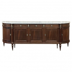 Grand French Louis XVI Mahogany Round-Sided Buffet with Carrara Marble