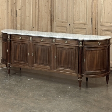 Grand French Louis XVI Mahogany Round-Sided Buffet with Carrara Marble