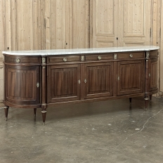 Grand French Louis XVI Mahogany Round-Sided Buffet with Carrara Marble
