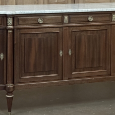Grand French Louis XVI Mahogany Round-Sided Buffet with Carrara Marble