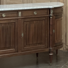 Grand French Louis XVI Mahogany Round-Sided Buffet with Carrara Marble