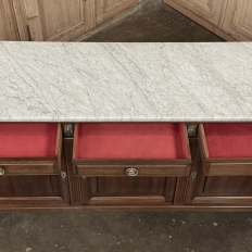 Grand French Louis XVI Mahogany Round-Sided Buffet with Carrara Marble