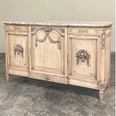 Antique French Louis XVI Marble Top Step-Front Buffet in Stripped Oak