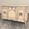 Antique French Louis XVI Marble Top Step-Front Buffet in Stripped Oak