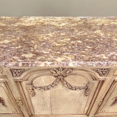 Antique French Louis XVI Marble Top Step-Front Buffet in Stripped Oak